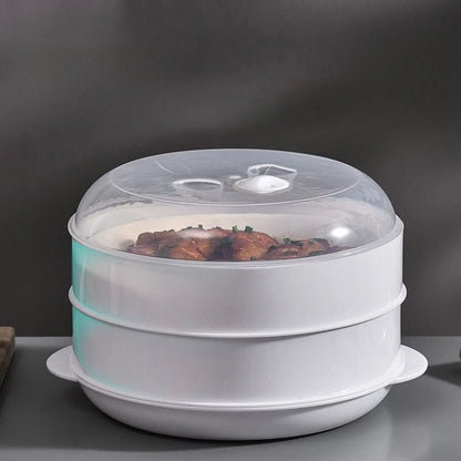 Double Plastic Steamer Microwave Oven Round Steamer With Lid Cookware Steamer Household Steamed Buns Kitchen Cooking Tools - Chic Cart