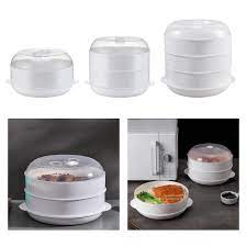 Double Plastic Steamer Microwave Oven Round Steamer With Lid Cookware Steamer Household Steamed Buns Kitchen Cooking Tools - Chic Cart 