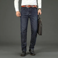 Wthinlee New Business Men's Jeans Casual Straight Stretch Fashion Classic Blue Black Work Denim Trousers Male Brand Clothing - Chic Cart