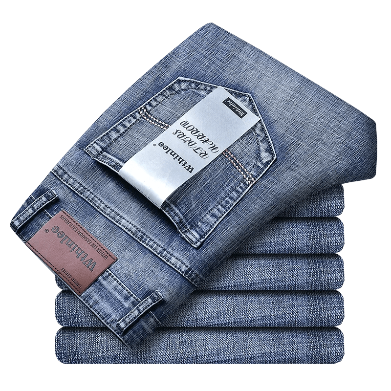 Wthinlee New Business Men's Jeans Casual Straight Stretch Fashion Classic Blue Black Work Denim Trousers Male Brand Clothing - Chic Cart