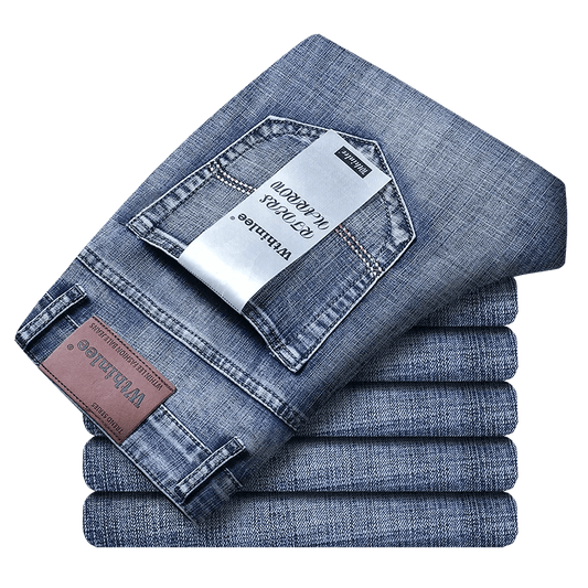 Wthinlee New Business Men's Jeans Casual Straight Stretch Fashion Classic Blue Black Work Denim Trousers Male Brand Clothing - Chic Cart