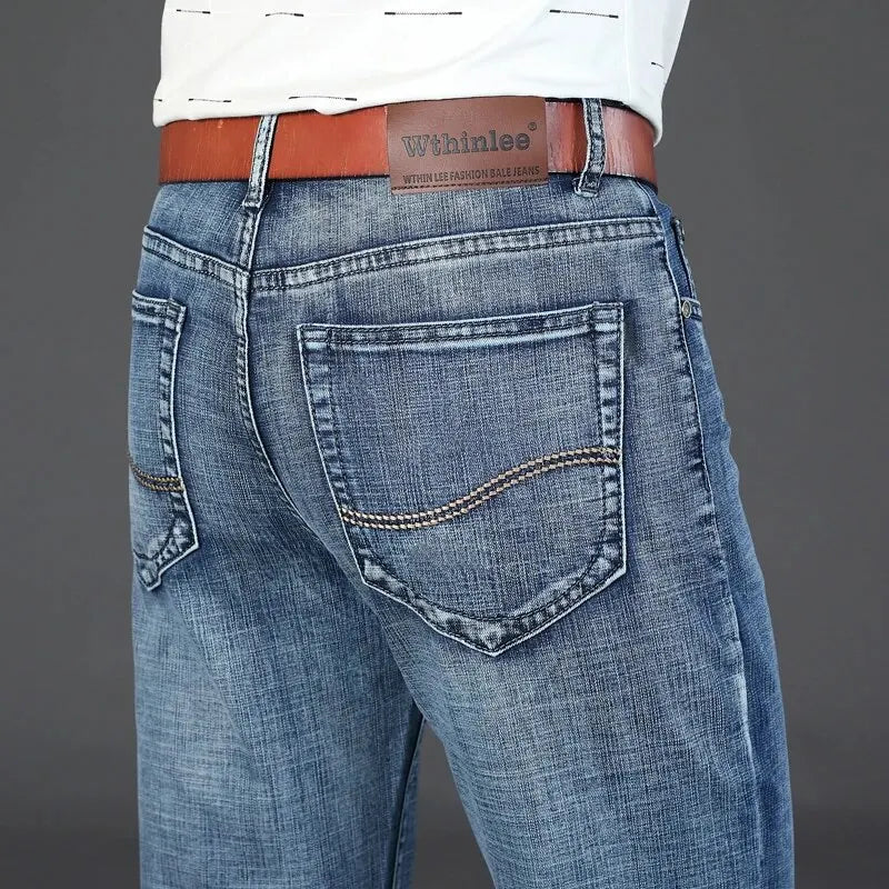 Wthinlee New Business Men's Jeans Casual Straight Stretch Fashion Classic Blue Black Work Denim Trousers Male Brand Clothing - Chic Cart