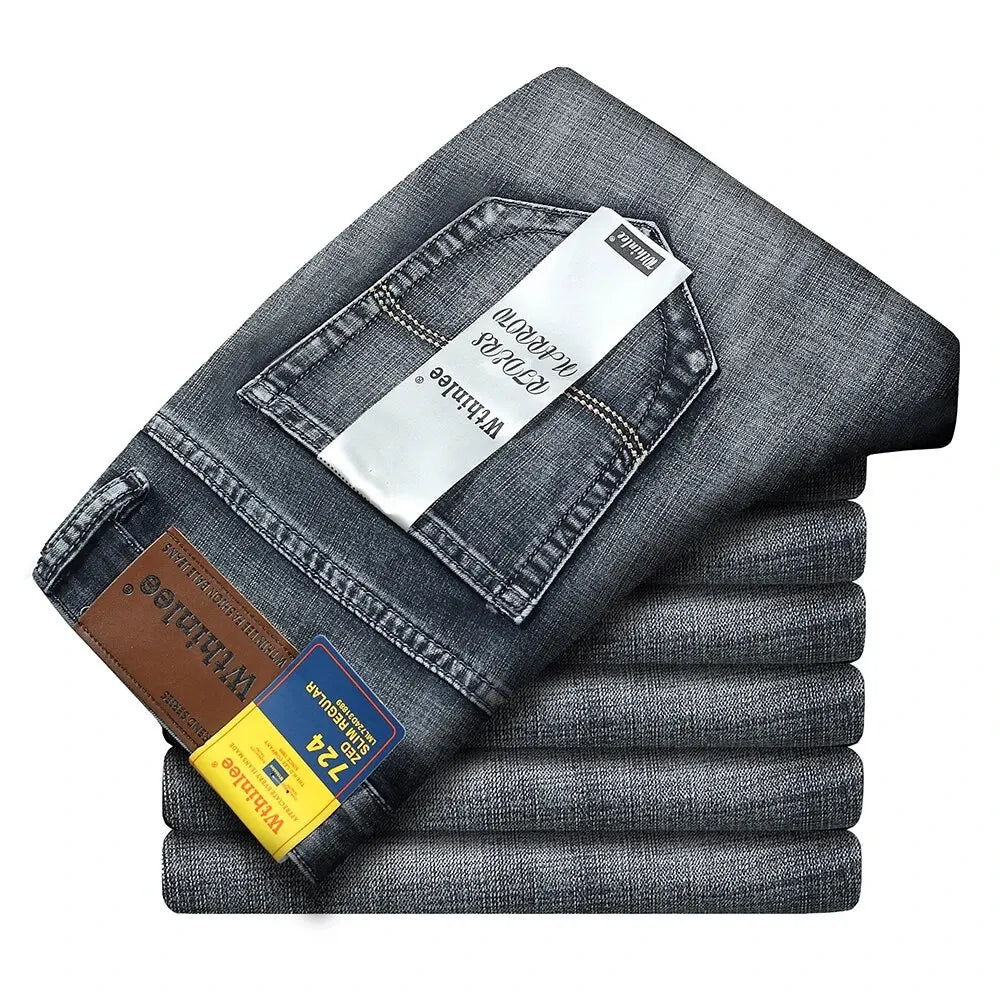 Wthinlee New Business Men's Jeans Casual Straight Stretch Fashion Classic Blue Black Work Denim Trousers Male Brand Clothing - Chic Cart AMI Cart