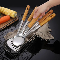 Stainless Steel Cookware Non - stick Pastry Spatula Wooden Handle Soup Ladle Rice Spoon Hot Pot Colander Kitchen Cooking Utensils - Chic Cart