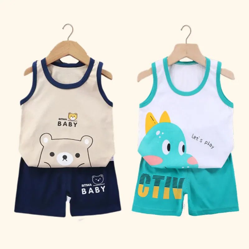 2PCS Children Clothing Vest Suit Children's Sets Summer Cotton T-Shirts Shorts Boys Girls Sleeveless Kids Clothes for baby - Chic Cart