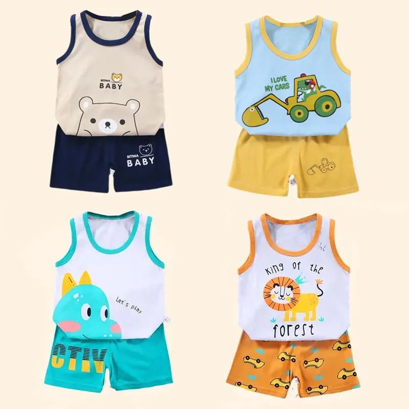 2PCS Children Clothing Vest Suit Children's Sets Summer Cotton T-Shirts Shorts Boys Girls Sleeveless Kids Clothes for baby - Chic Cart