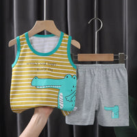 2PCS Children Clothing Vest Suit Children's Sets Summer Cotton T-Shirts Shorts Boys Girls Sleeveless Kids Clothes for baby - Chic Cart
