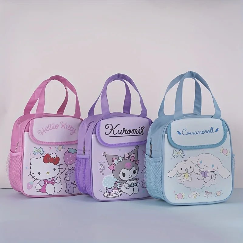 Sanrio Insulated Lunch Bag Hello Kitty Kuromi Cinnamoroll Printed Canvas Bento Bag Reusable Zipper Closure Handy Bag Kid Gifts - Chic Cart