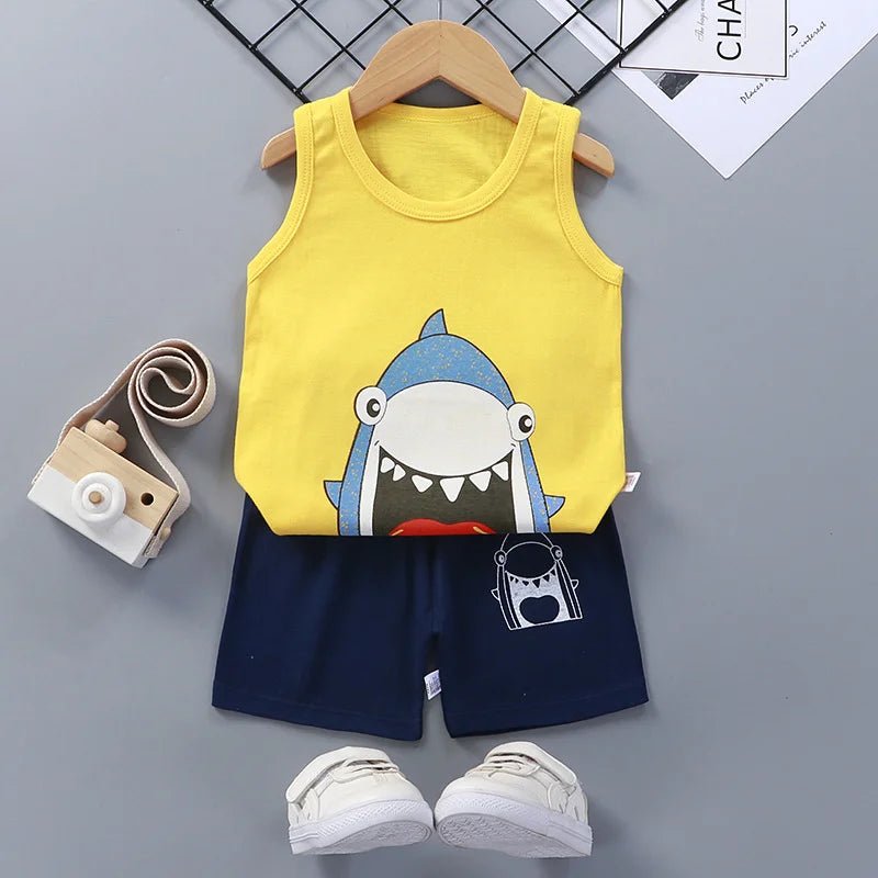 Children Sets Kids Clothes Boys Girls Vest Suit Summer Children's Clothing baby Cotton T-Shirts Shorts Tank Top Sleeveless - Chic Cart