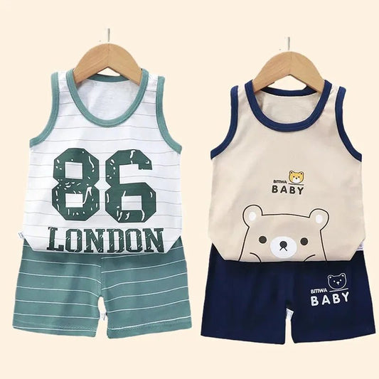 Children Sets Kids Clothes Boys Girls Vest Suit Summer Children's Clothing baby Cotton T-Shirts Shorts Tank Top Sleeveless - Chic Cart