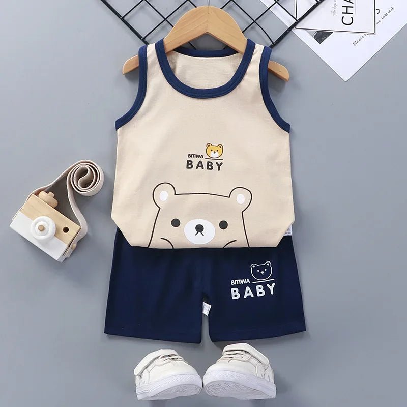Children Sets Kids Clothes Boys Girls Vest Suit Summer Children's Clothing baby Cotton T-Shirts Shorts Tank Top Sleeveless - Chic Cart