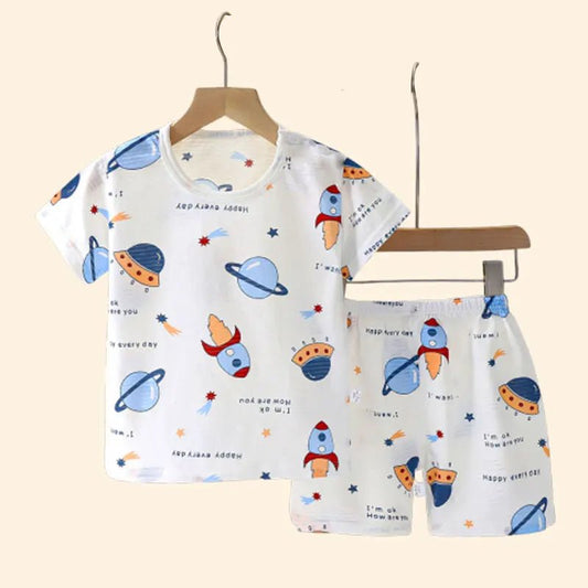 Children's Clothing Summer Short Sleeve Home Sleepwear Children Sets Kids Clothes Boy Girl T-shirt shorts Cotton Suit Baby - Chic Cart