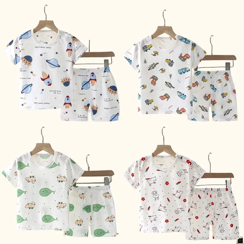 Children's Clothing Summer Short Sleeve Home Sleepwear Children Sets Kids Clothes Boy Girl T-shirt shorts Cotton Suit Baby - Chic Cart