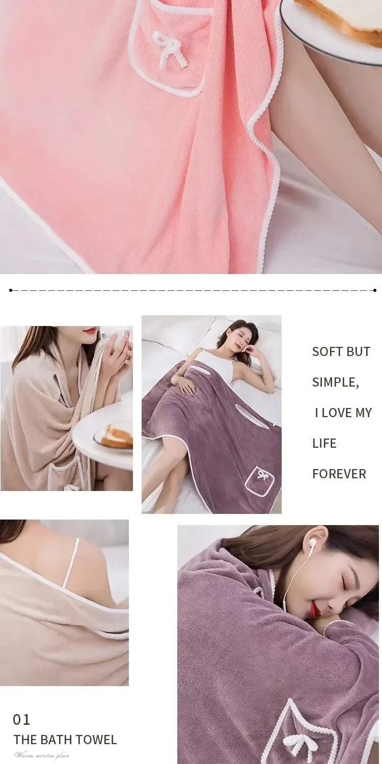Womens Bath Towels Girls Wearable 140*85Cm Fast Drying Bathing Beach Spa Bathrobes Wash Clothing, Shower Bath And Gym Towel - Chic Cart