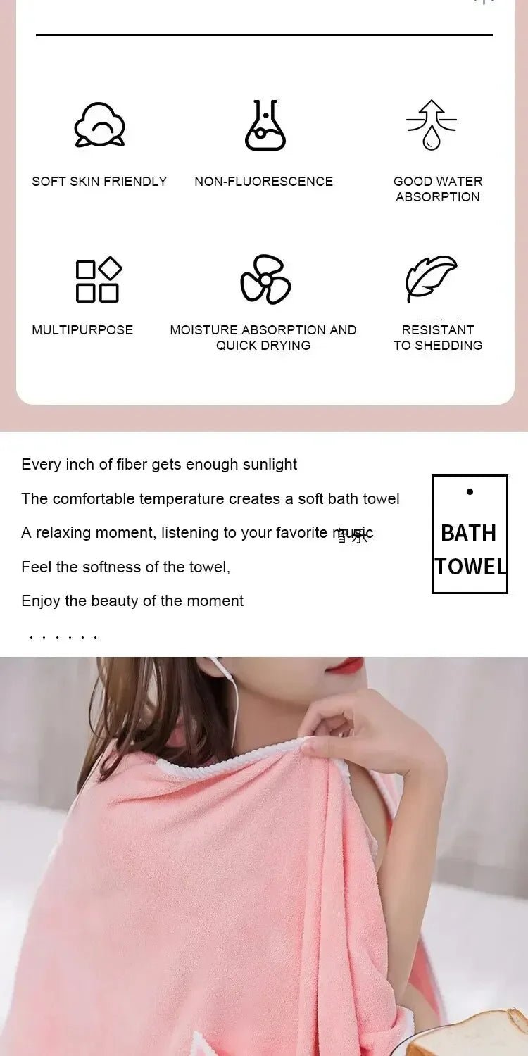 Womens Bath Towels Girls Wearable 140*85Cm Fast Drying Bathing Beach Spa Bathrobes Wash Clothing, Shower Bath And Gym Towel - Chic Cart