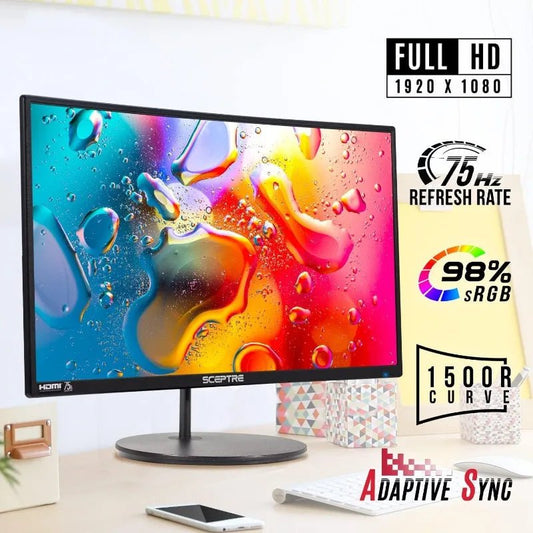 Curved 24 - inch Gaming Monitor 1080p R1500 98% sRGB HDMI x2 VGA Build - in Speakers, VESA Wall Mount Machine Black - Chic Cart