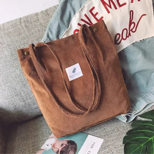 New Corduroy Shoulder Bag for Women Cotton Cloth Versatile Handbag Solid Color Eco Shopping bag 2023 Ladies Reusable Totes Bags - Chic Cart