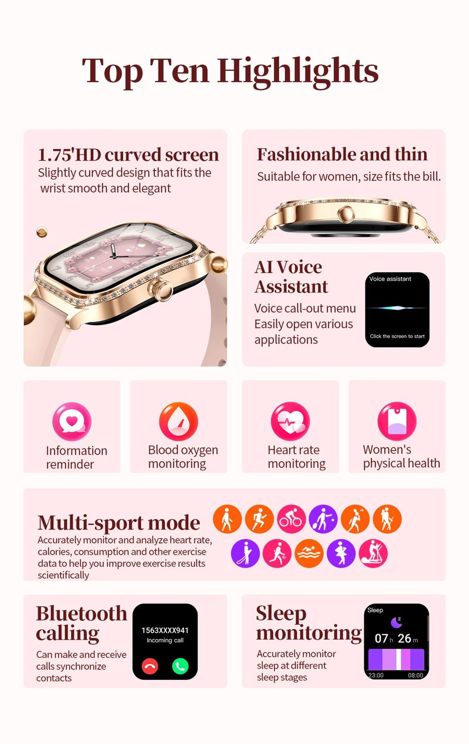 New For HUAWEI FIT3 Smart Watch Women 1.75" HD Display Heart Rate Sport Fitness IP68 Waterproof BT Call Smartwatch For Lady Gift - Chic Cart AMI Cart