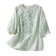 Cotton Linen Flower Embroidery Shirt Women Three Quarter Sleeves V Neck Casual Blouse Loose Solid Color Mother Blouse Women Top - Chic Cart