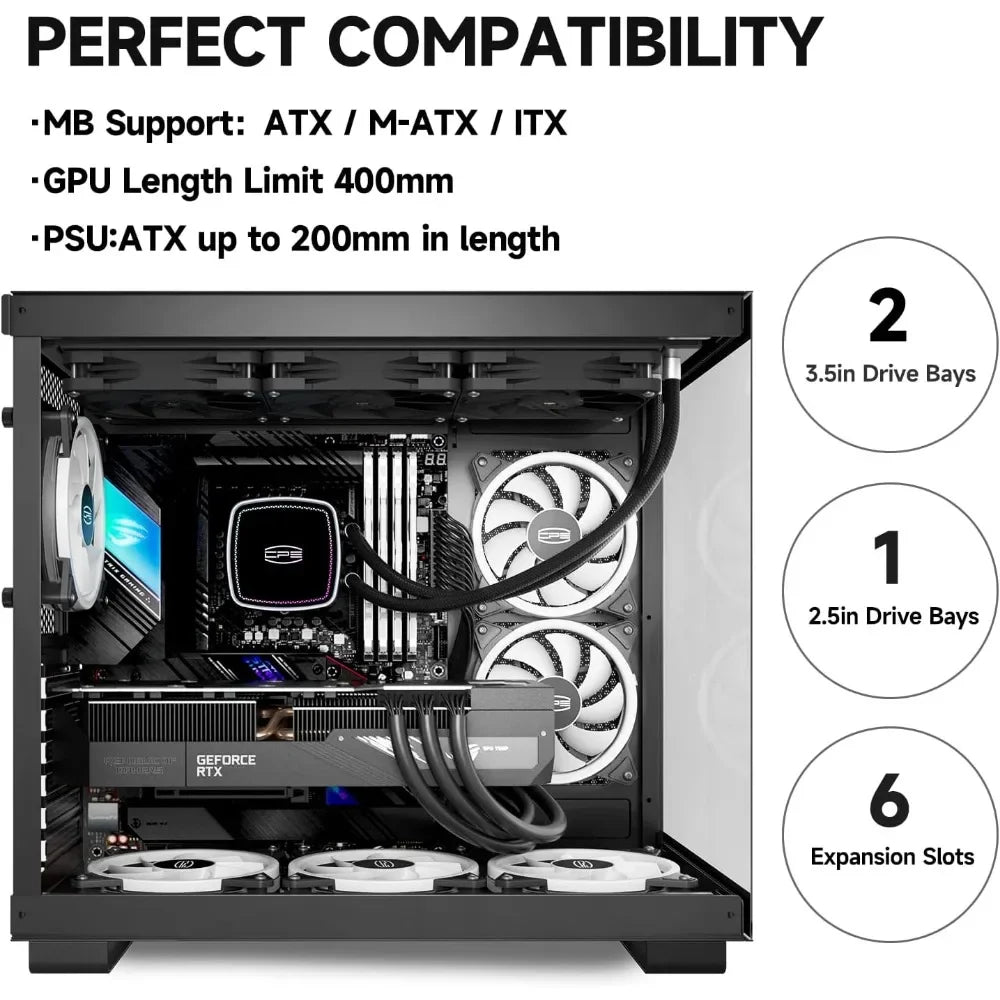 Mid Tower Computer Case for ATX/M - ATX/ITX, 6 ARGB Case Fans, Column - Free Design, 360MM Radiator, 400MM GPU Support, Gaming Case - Chic Cart AMI Cart