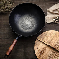 Konco Iron wok Cast iron pan Non - coated Pot General use for Gas and Induction Cooker 32cm Chinese Wok Cookware Pan Kitchen Tools - Chic Cart