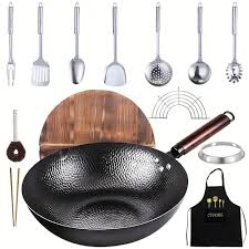 Konco Iron wok Cast iron pan Non-coated Pot General use for Gas and Induction Cooker 32cm Chinese Wok Cookware Pan Kitchen Tools - Chic Cart 