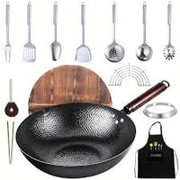 Konco Iron wok Cast iron pan Non-coated Pot General use for Gas and Induction Cooker 32cm Chinese Wok Cookware Pan Kitchen Tools - Chic Cart 