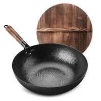 Konco Iron wok Cast iron pan Non-coated Pot General use for Gas and Induction Cooker 32cm Chinese Wok Cookware Pan Kitchen Tools - Chic Cart 