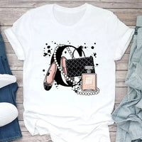 Women's T Shirt Summer Fashion Girl Bag Printed Ladies T-shirt Casual Short Sleeve Female Clothing Top Tee White T-shirt - Chic Cart
