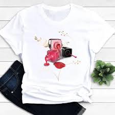 Women's T Shirt Summer Fashion Girl Bag Printed Ladies T-shirt Casual Short Sleeve Female Clothing Top Tee White T-shirt