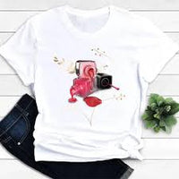 Women's T Shirt Summer Fashion Girl Bag Printed Ladies T-shirt Casual Short Sleeve Female Clothing Top Tee White T-shirt