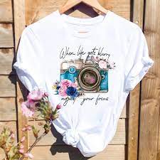Women's T Shirt Summer Fashion Girl Bag Printed Ladies T-shirt Casual Short Sleeve Female Clothing Top Tee White T-shirt