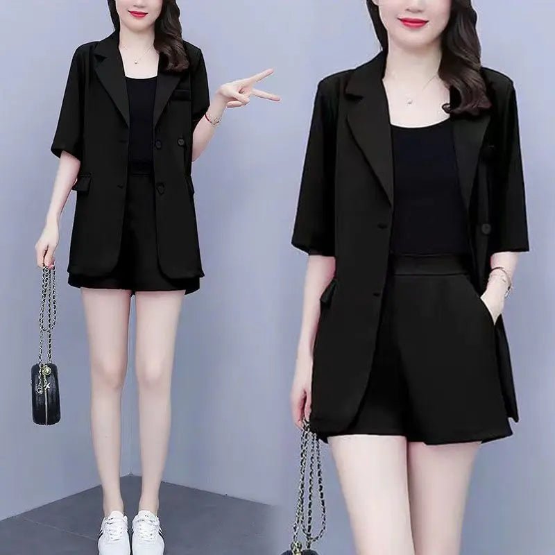2024 Summer New Casual Blazer Shorts Two - piece Women's Fashion Business Wear Korean Elegant Suit Top Pants Set Female Clothing - Chic Cart