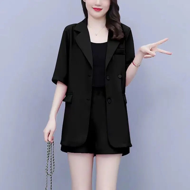 2024 Summer New Casual Blazer Shorts Two - piece Women's Fashion Business Wear Korean Elegant Suit Top Pants Set Female Clothing - Chic Cart