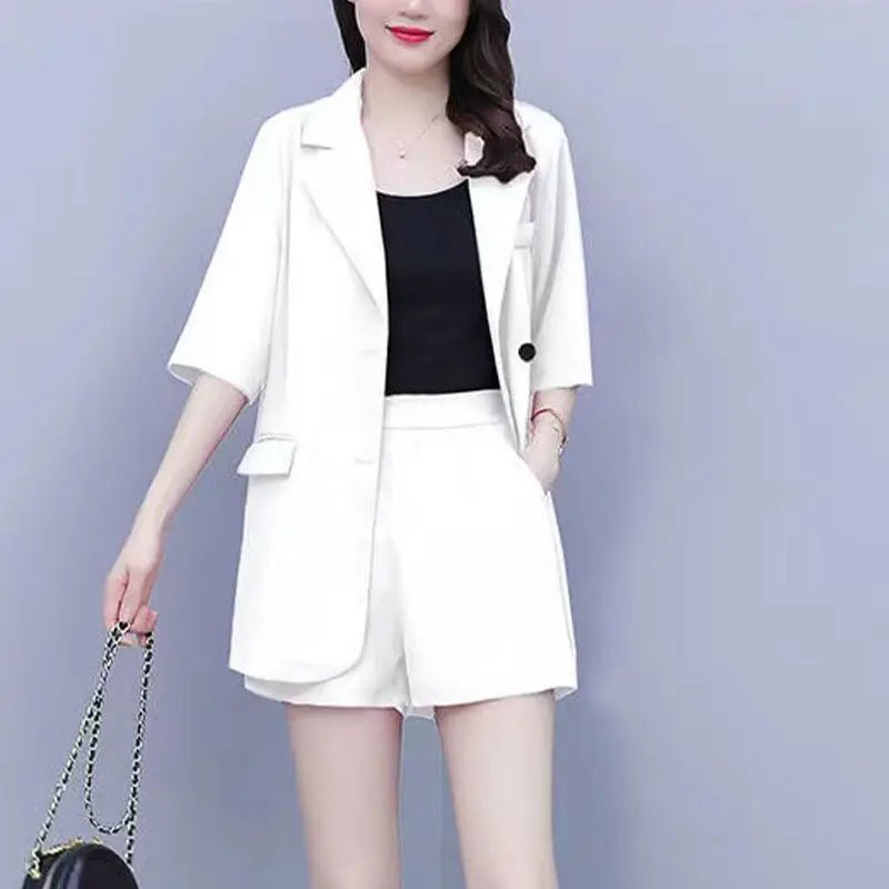 2024 Summer New Casual Blazer Shorts Two - piece Women's Fashion Business Wear Korean Elegant Suit Top Pants Set Female Clothing - Chic Cart