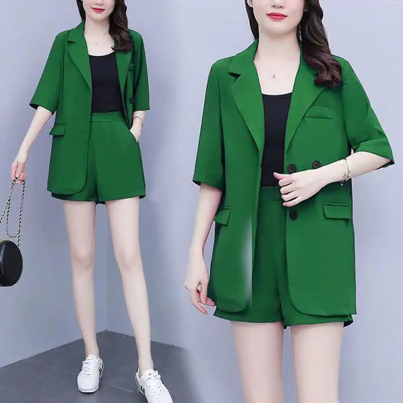 2024 Summer New Casual Blazer Shorts Two - piece Women's Fashion Business Wear Korean Elegant Suit Top Pants Set Female Clothing - Chic Cart