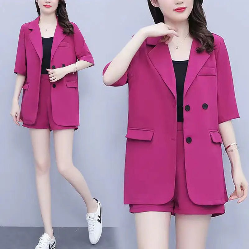 2024 Summer New Casual Blazer Shorts Two - piece Women's Fashion Business Wear Korean Elegant Suit Top Pants Set Female Clothing - Chic Cart