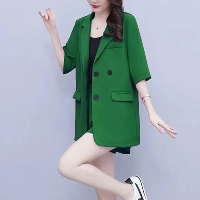 2024 Summer New Casual Blazer Shorts Two - piece Women's Fashion Business Wear Korean Elegant Suit Top Pants Set Female Clothing - Chic Cart