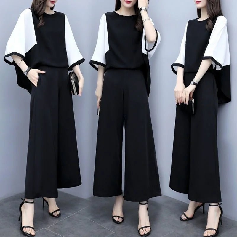 2024 New Women's Wear Spring And Summer Two Piece Set Loose Crop Top Wide Leg Pants Fashion Casual Suit Women Plus Size Clothing - Chic Cart