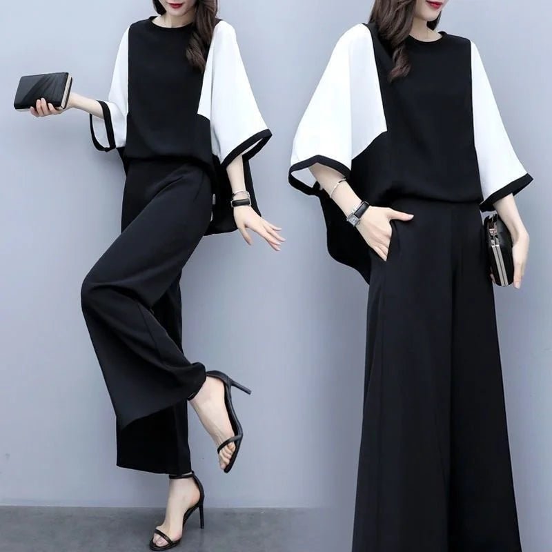 2024 New Women's Wear Spring And Summer Two Piece Set Loose Crop Top Wide Leg Pants Fashion Casual Suit Women Plus Size Clothing - Chic Cart