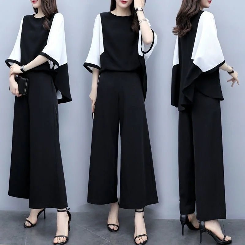 2024 New Women's Wear Spring And Summer Two Piece Set Loose Crop Top Wide Leg Pants Fashion Casual Suit Women Plus Size Clothing - Chic Cart