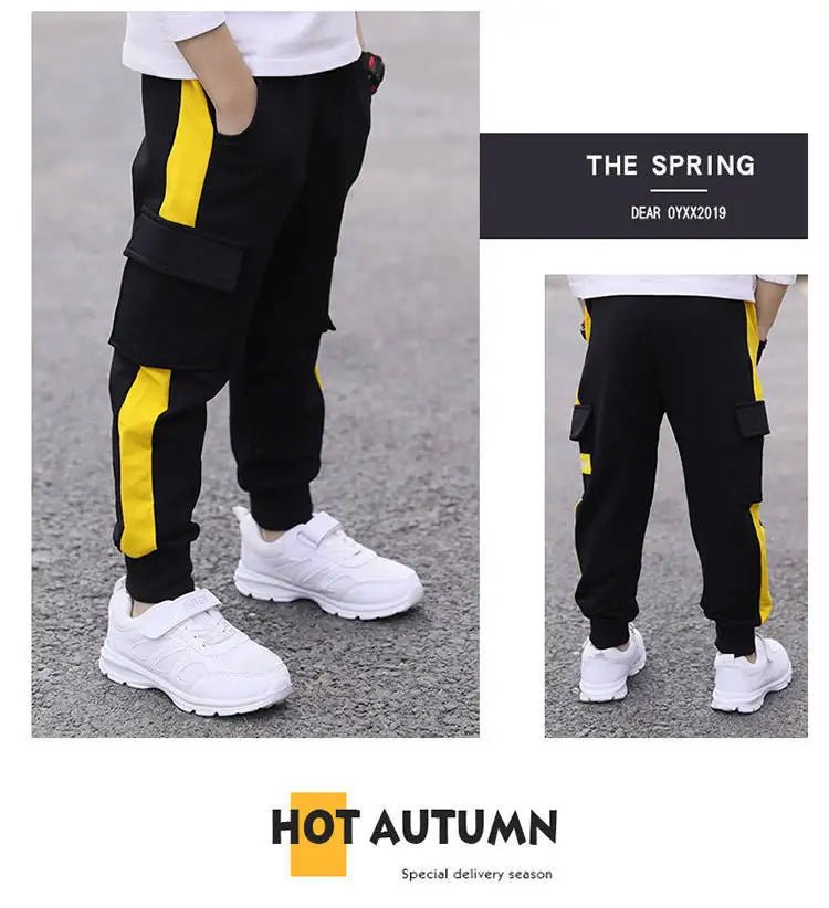 Children's pants 2024 spring and autumn handsome boys big pocket overalls boys casual pants sports trousers 4 - 10 years old - Chic Cart