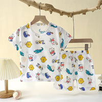 Children's Clothing Summer Short Sleeve Home Sleepwear Children Sets Kids Clothes Boy Girl T-shirt shorts Cotton Suit Baby - Chic Cart