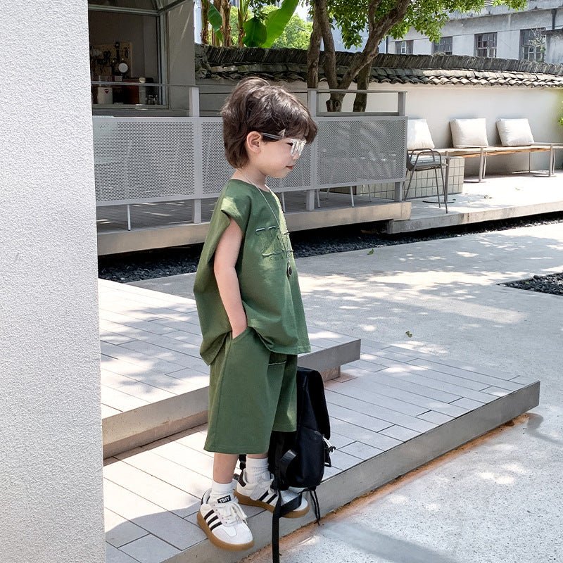 Children's Summer Clothing Boys Sleeveless Vest Outer Wear Shorts Two - piece Set - Chic Cart