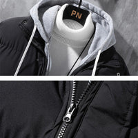 Hooded Jacket Men Winter Windproof Thickened Fake Two-piece Coat
