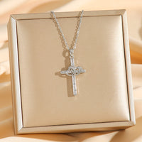 Cross Double Ring Love Heart Necklace Surrounded Zircon