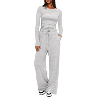 2 Pieces Women's Suit Autumn Winte Long Sleeve Tops High Waisted