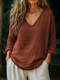 Casual Loose Fashion Cotton And Linen Long-sleeved Top