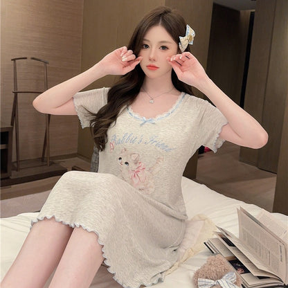 Modal Sunken Stripe Cotton Cartoon Loose Dress