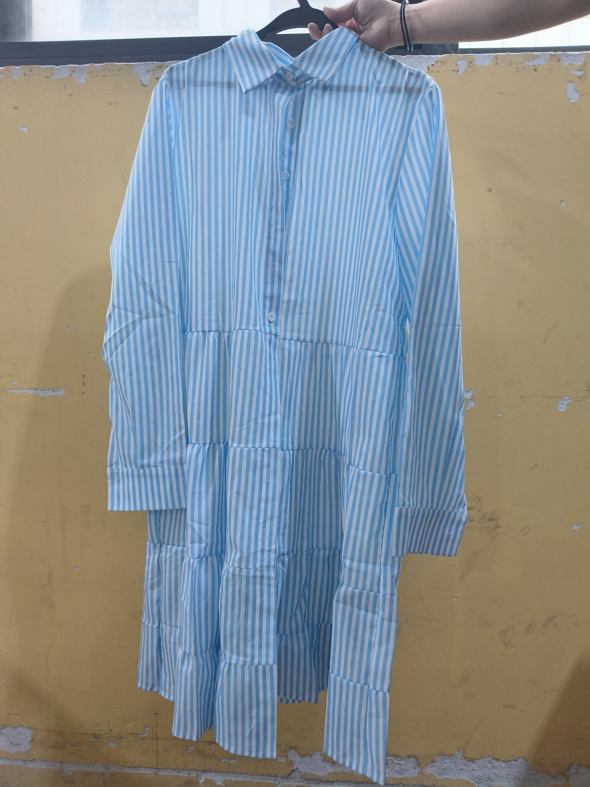 Striped Long-sleeved Shirt Dress Fashion Lapel Button Dresses